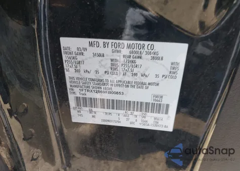 2009 Ford F-150 Xlt из США, поврежденный, VIN 1FTRX12869FB00853